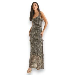 Arula Black Floral Ruffle Maxi Dress Tiered Chiffon Sleeveless Plus Size XL 1X